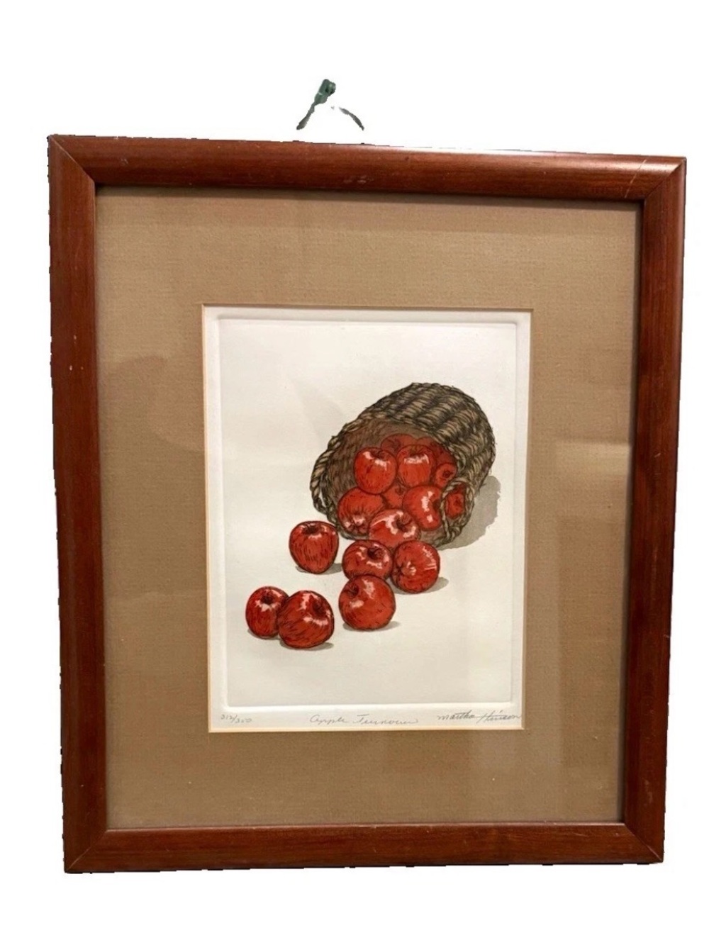 American Folk Art - Martha Harrison signed etching “ Apple turnover “